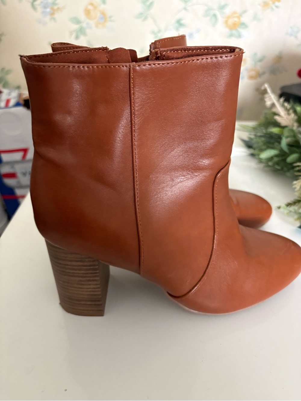 Women’s Tan Ankle Booties with Stacked Heel